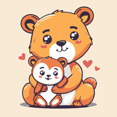 Obraz premium A cartoon bear is holding a baby bear in its arms