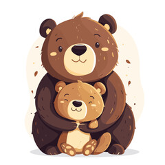 Fototapeta premium A cartoon bear is holding a baby bear. The scene is warm and loving, with the two bears enjoying each other's company