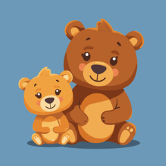 Fototapeta premium A cartoon bear is holding a baby bear. The scene is warm and loving, with the two bears enjoying each other's company