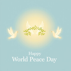 Symbolic design for World Peace Day, featuring doves with olive branches, representing global peace, unity, and harmony