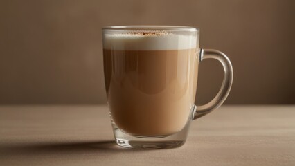 cappuccino, cappuccino coffee mug on beige monochrome background