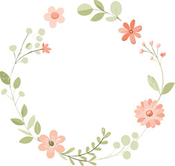 Obraz premium Watercolor floral wreath with tiny cute flower. Abstract round frame with flowers and leaves