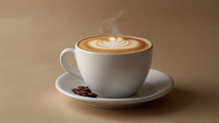 cappuccino, cappuccino coffee mug on beige monochrome background