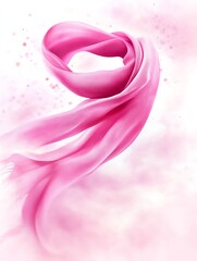Pink scarf clipart, breast cancer awareness symbol, watercolor illustration, crisp details, soft pink fabric, isolated on white background