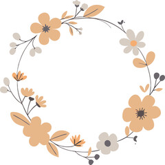 Watercolor floral wreath with tiny cute flower. Abstract round frame with flowers and leaves
