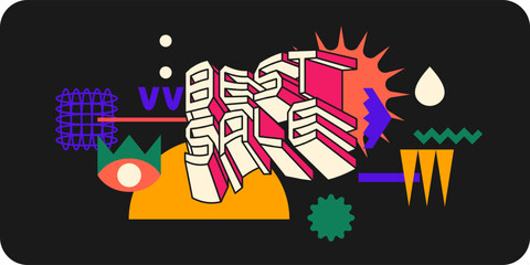 Poster sale. Bright abstract background with various geometric elements. A composition of various shapes. A template for creative work.