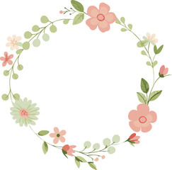 Watercolor floral wreath with tiny cute flower. Abstract round frame with flowers and leaves