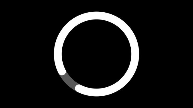 White circle Loading icon with loop out animation on a black background.