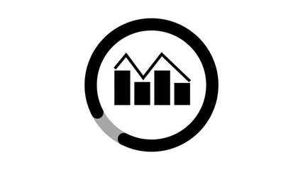 black circle Loading icon with graph sign animation on a white background.