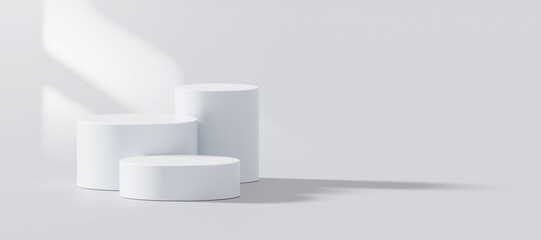 Fototapeta premium White podium background modern 3d platform presentation product display stage abstract stand showcase minimal light shadow empty mockup scene space design geometric pedestal show advertising studio.