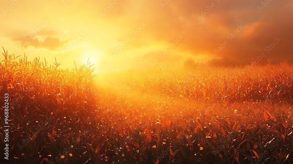 Wall mural wheat field at sunset