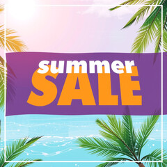 Obraz premium A vibrant summer sale banner featuring a purple and orange 