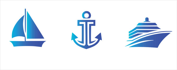 Set of ship vector logo, icon. Stock illustration. 