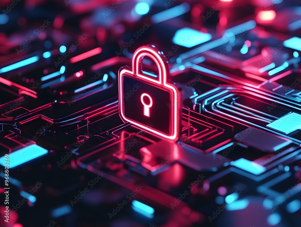 Aufkleber a vibrant digital lock symbol set against a circuit board background, representing cybersecurity and