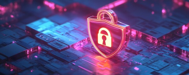 A vibrant digital illustration of a glowing lock symbolizing security and privacy in cyberspace.