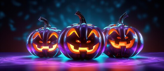Glowing Jack-o'-Lanterns in Neon Light