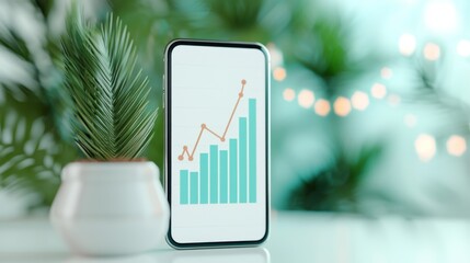 Mobile App Growth Metrics, A vibrant 3D illustration showcasing an upward-trending graph, symbolizing stock market investment growth in a clean, minimalistic design.