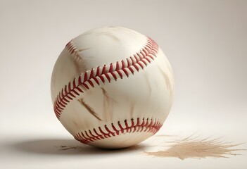 A baseball with red stitching and white stripes and with backgrounds