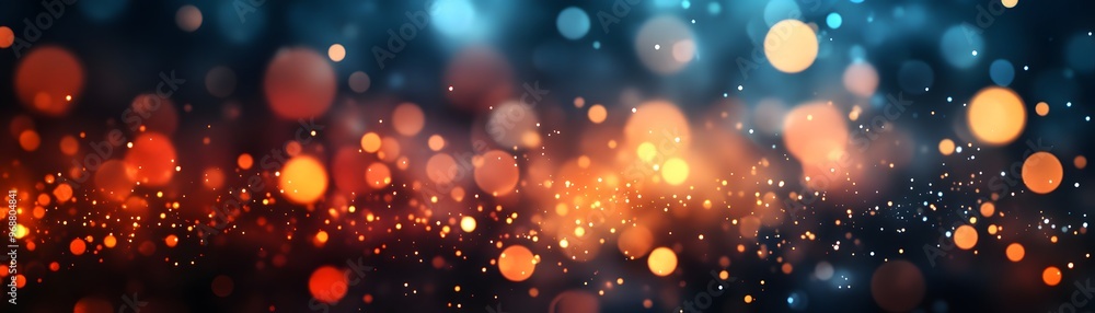 Poster Abstract Blurred Lights Background with Bokeh and Glowing Particles