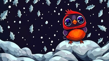 Fototapeta premium Cute Cartoon Robin in Winter Wonderland