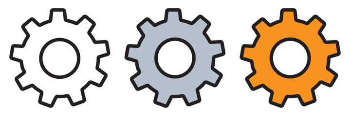 Gear set. Black gear wheel icons on white background - stock vector.