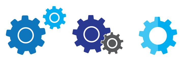 Gear setting vector icon set. Isolated black gears mechanism and cog wheel on white background. Progress or construction concept. Cogwheel icons UI vector.