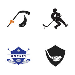 Ice Hockey design on white background. Hockey Stick Line art logos or icons.