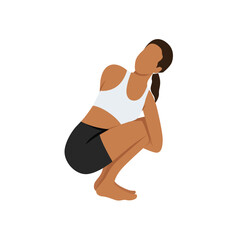 Young woman doing Reverse Table Top Pose Legs In Figure Four or Ardha Purvottanasana Pada Ardha Utkatasana. Flat vector illustration isolated on white background