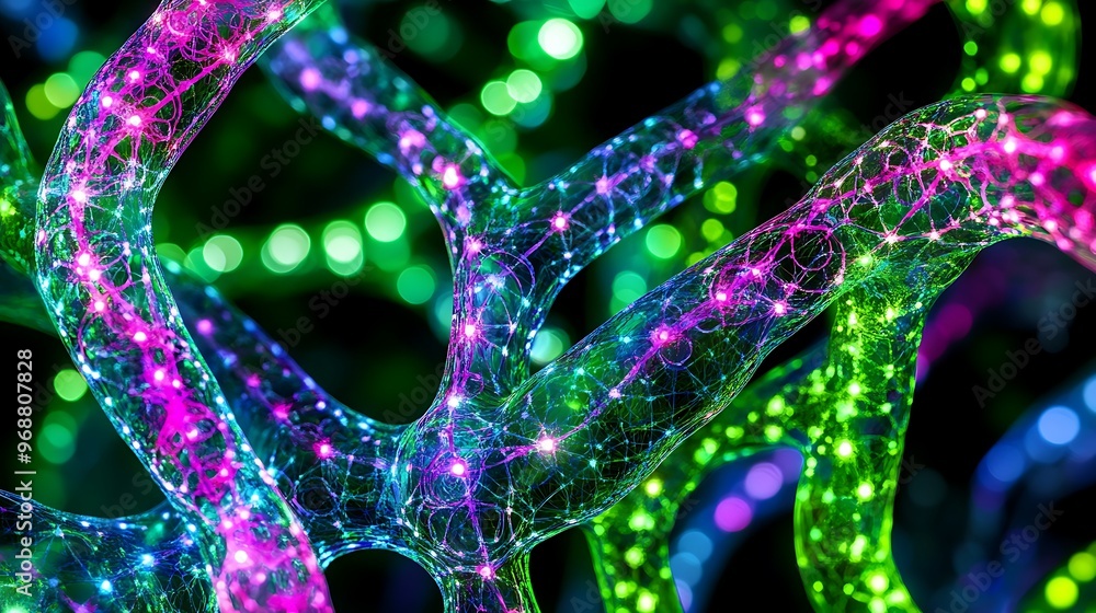 Poster abstract interconnected network of glowing tubes