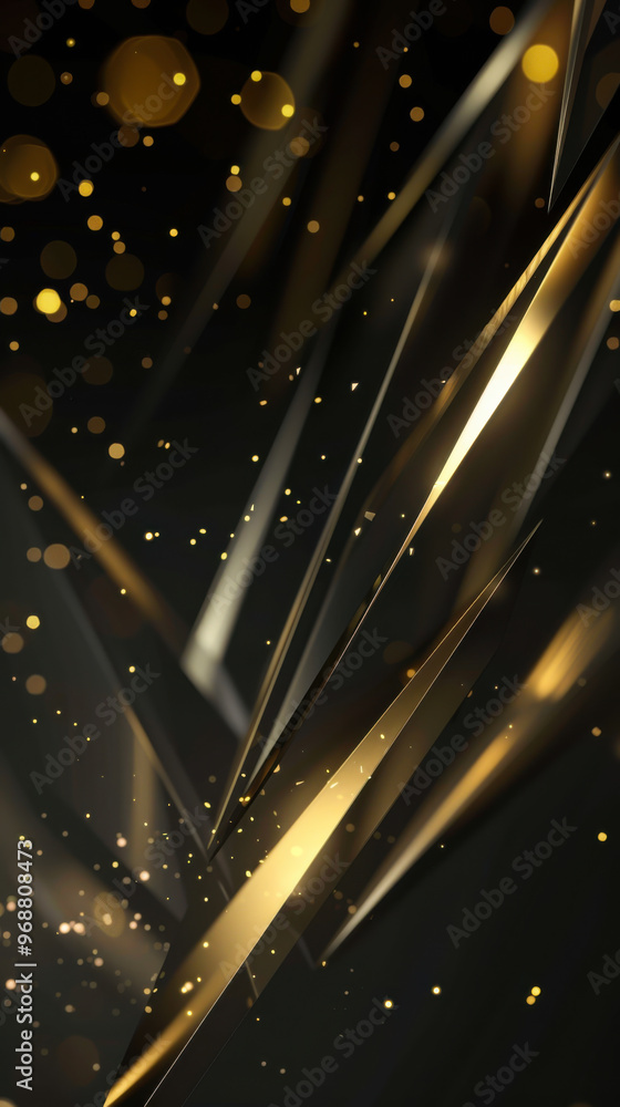 Poster golden abstract background with dynamic lines and sparkling particles in dramatic lighting