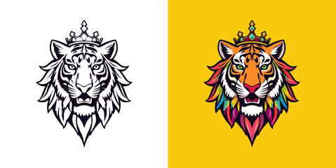 Tiger with crown esport mascot logo design. Editable vector logo tiger, tiger icon, tiger head, vector, sticker. Tigar head mascot logo design.