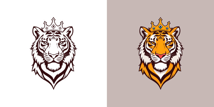 Tiger with crown esport mascot logo design. Editable vector logo tiger, tiger icon, tiger head, vector, sticker. Tigar head mascot logo design.