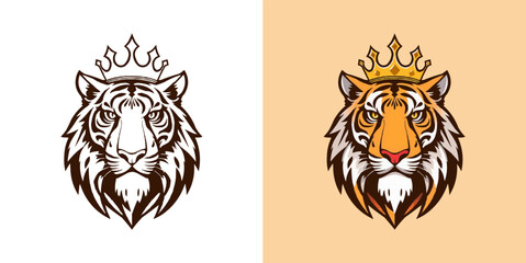 Tiger with crown esport mascot logo design. Editable vector logo tiger, tiger icon, tiger head, vector, sticker. Tigar head mascot logo design.