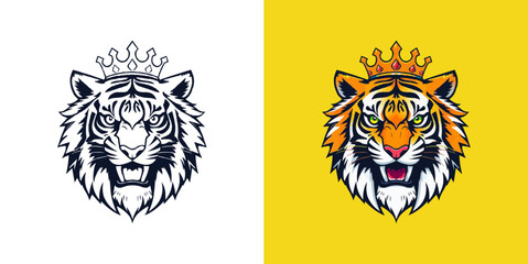 Tiger with crown esport mascot logo design. Editable vector logo tiger, tiger icon, tiger head, vector, sticker. Tigar head mascot logo design.