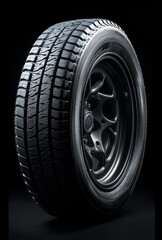 Car tire on a black background