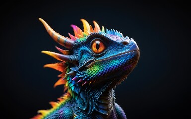 Fototapeta premium A colorful lizard with a rainbow tail and a blue face