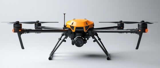 Orange and Black Drone with Four Propellers
