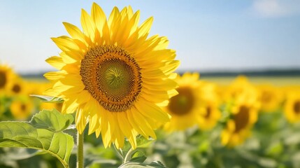Fototapeta premium A large sunflower in a field with many other flowers, AI