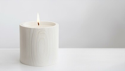white candle in a bowl,white wooden candle holder on a white background. with copy space image. Place for adding text or design,candle, light, flame, fire, wax
