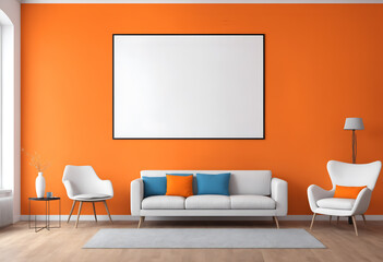 Blue orange design interior and mock up frame