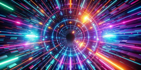 Obraz premium Abstract neon flight through hyper warp space tunnel