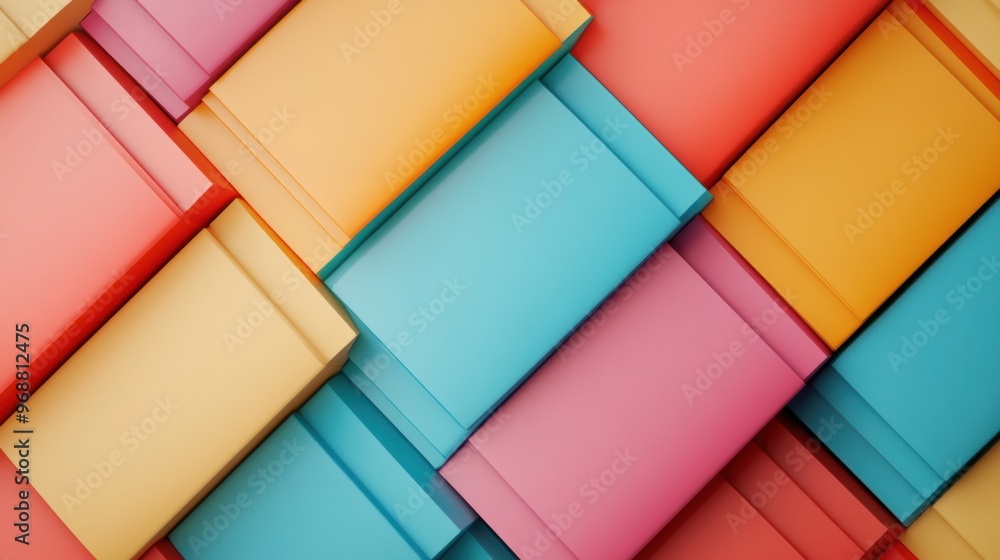 Poster a colorful pattern of paper boxes arranged in a geometric shape, ai
