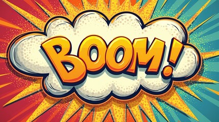 Fototapeta premium Colorful pop art comic style speech bubble with boom text