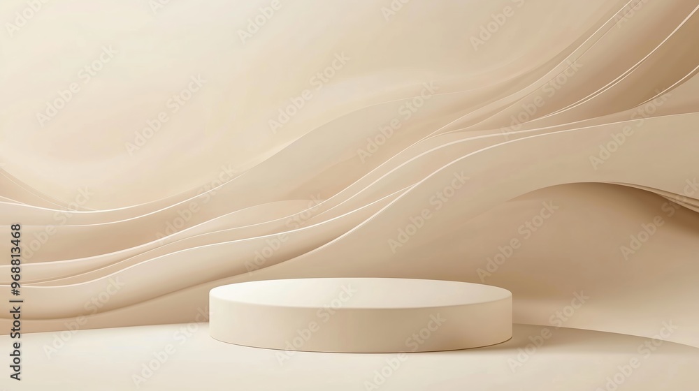 Poster minimalist beige background with soft flowing waves creates a serene atmosphere for product displays