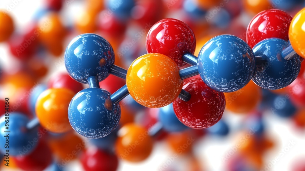 Poster a colorful molecular structure showcasing the intricate arrangement of atoms in a dynamic and vibran