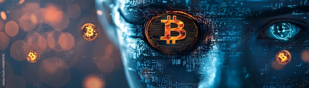 Aufkleber robotic face with glowing cryptocurrency symbols representing ai powered financial insights