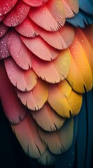 Colorful Bird Feathers with Water Droplets - Close Up Macro Photography