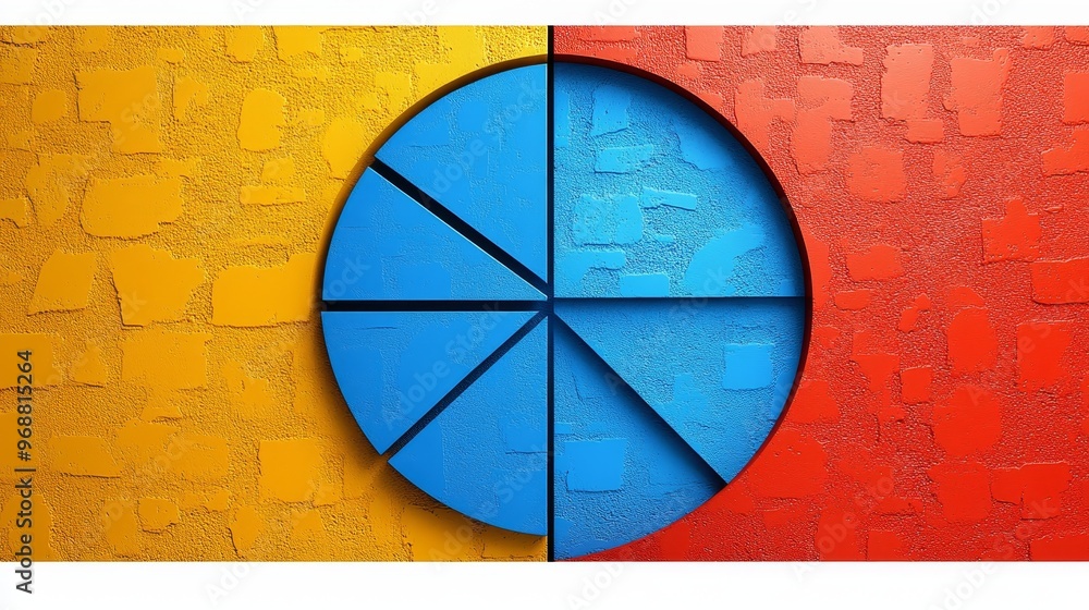 Poster a vibrant abstract design featuring a colorful pie chart against a textured background of yellow and