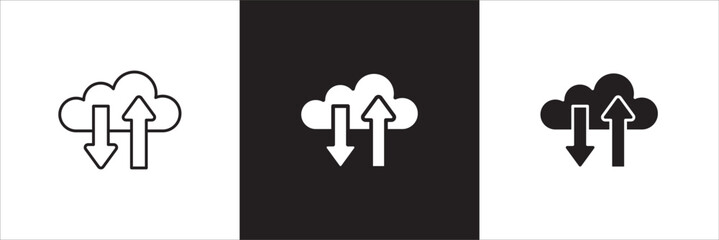 Business data cloud storage set. Icon related to network, data, cloud, storage, network, access, administrator, security, authentication, server. Vector illustration in thin line flat design