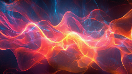 Obraz premium Abstract electromagnetic energy flow, vibrant glowing lines in orange and blue, dynamic light